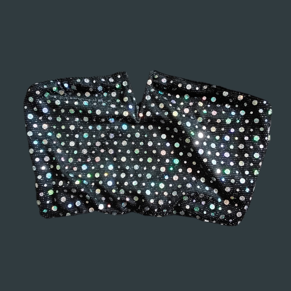 Black Sequined Tube Top With V Accent‎ In Front Y2K Style Size Small